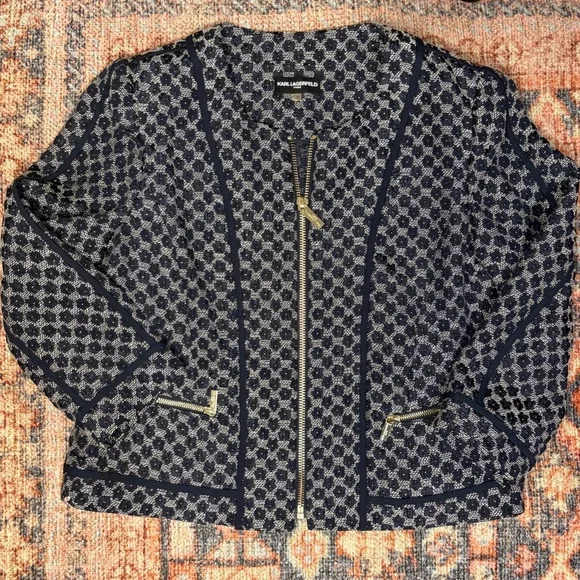 Karl Lagerfeld Paris Navy Blue Women's Zip Blazer Jacket - Picture 12 of 12